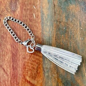 Silver Heart Tassel bag charm or key chain